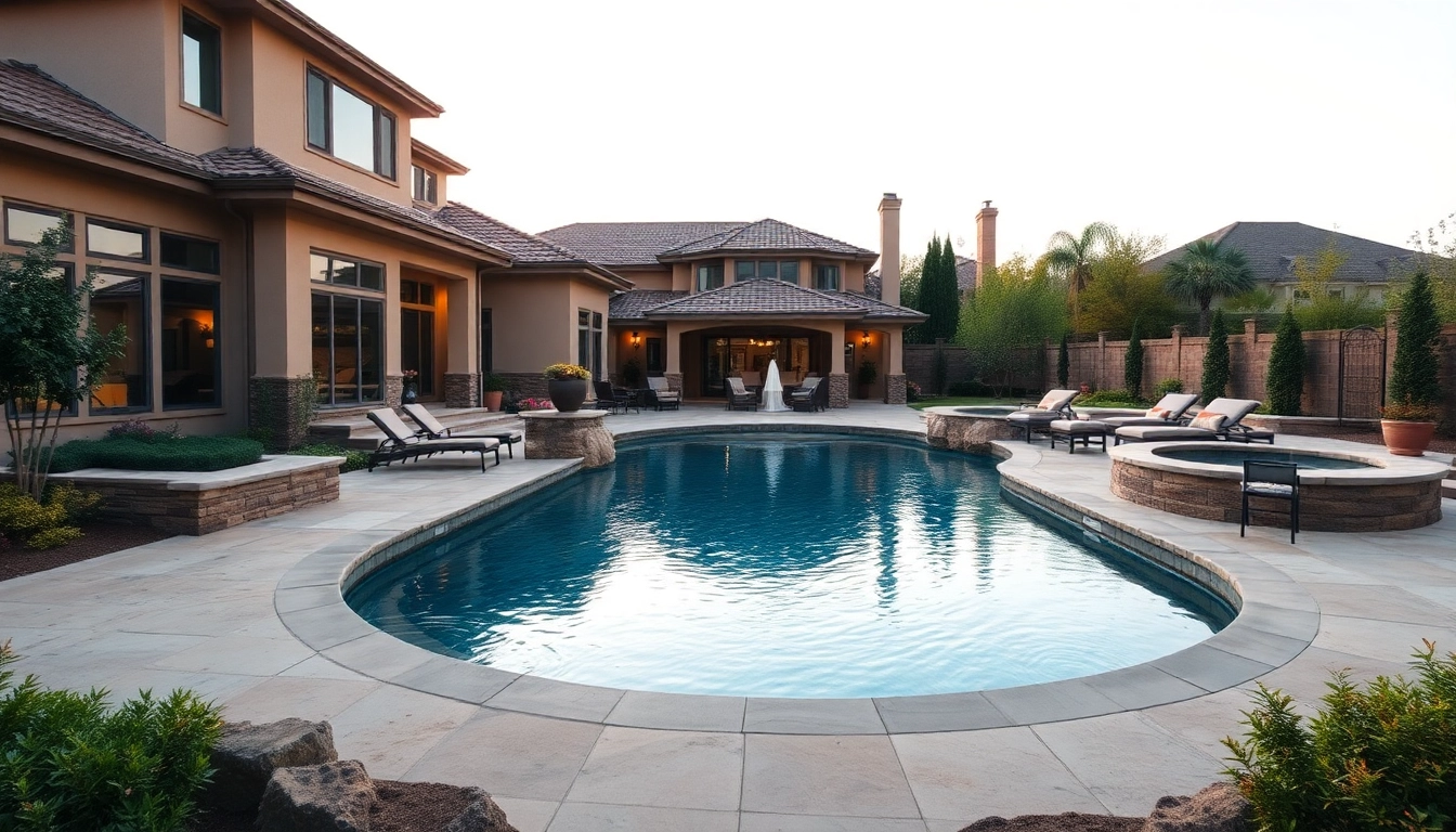 Enhance your outdoor space with captivating hardscapes & pools, featuring a well-designed pool bordered by stylish stone pavers.