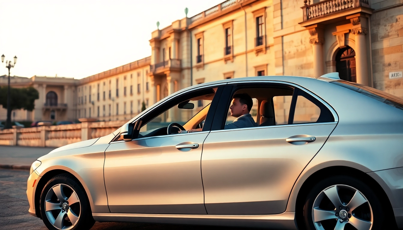 Enjoy a professional hire car with driver in Malta beside stunning historic buildings.