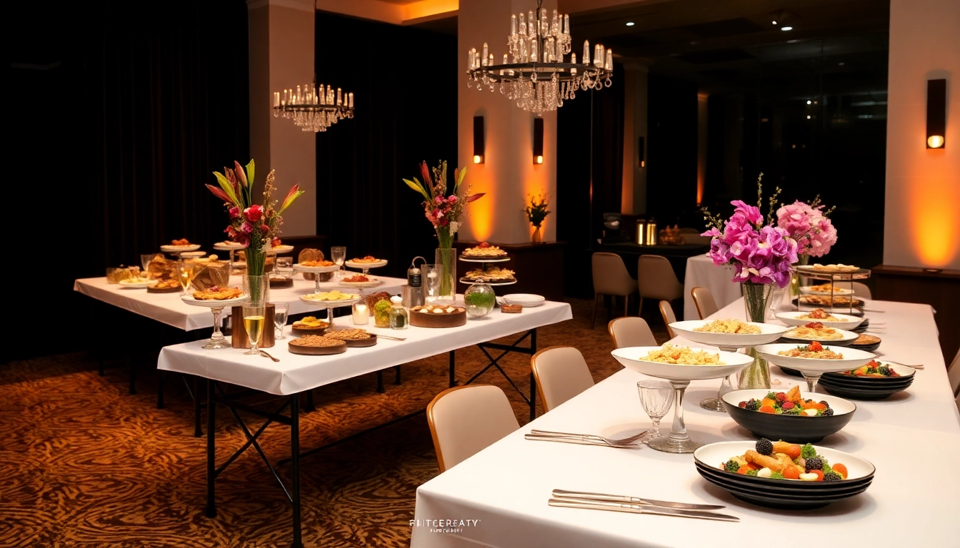 Exquisite Partyservice Berlin catering setup showcasing beautifully arranged dishes and decorations for an elegant event.