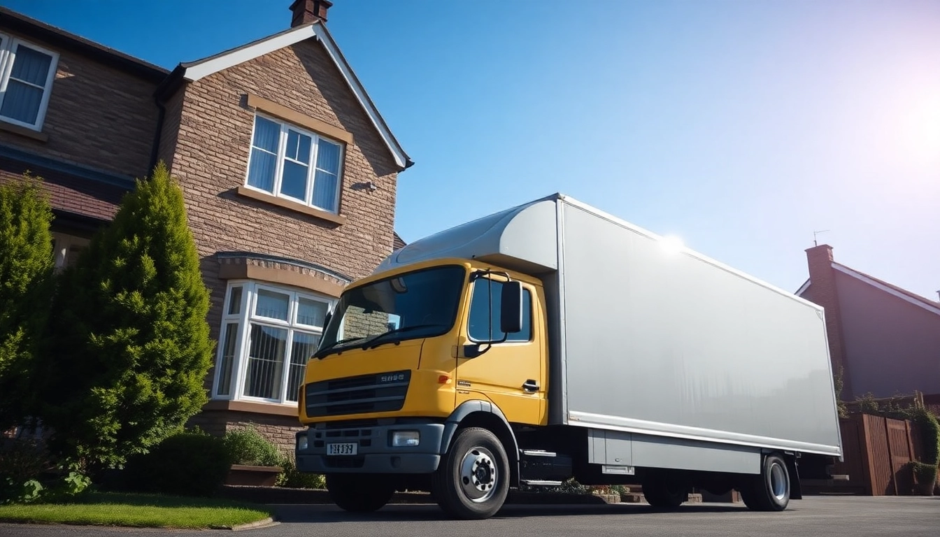 Experienced removal companies Keighley showcasing a moving truck ready for service outside a house.