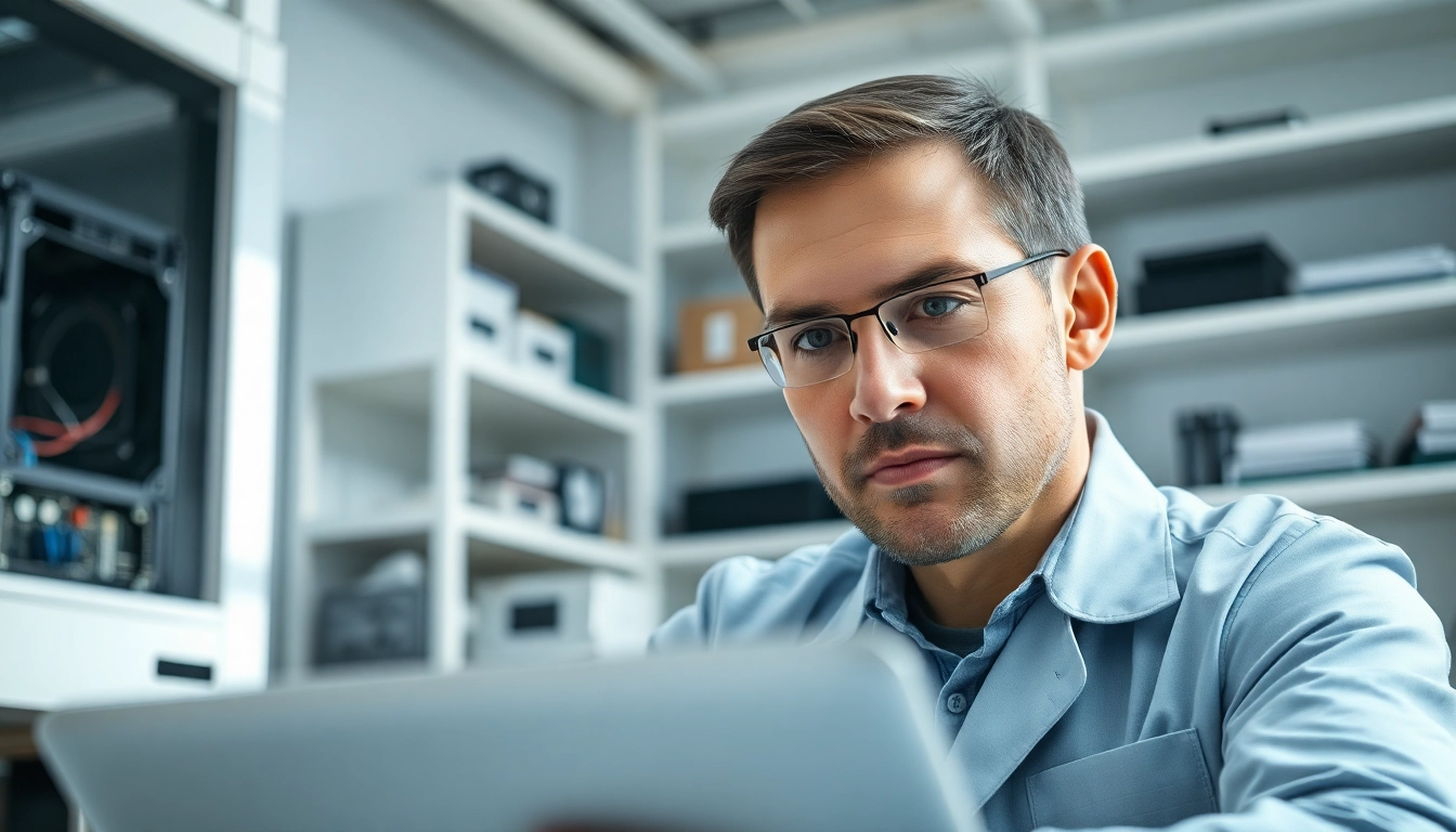 Riparazione computer settimo torinese: tecnico esperto al lavoro su un laptop in un ambiente professionale.