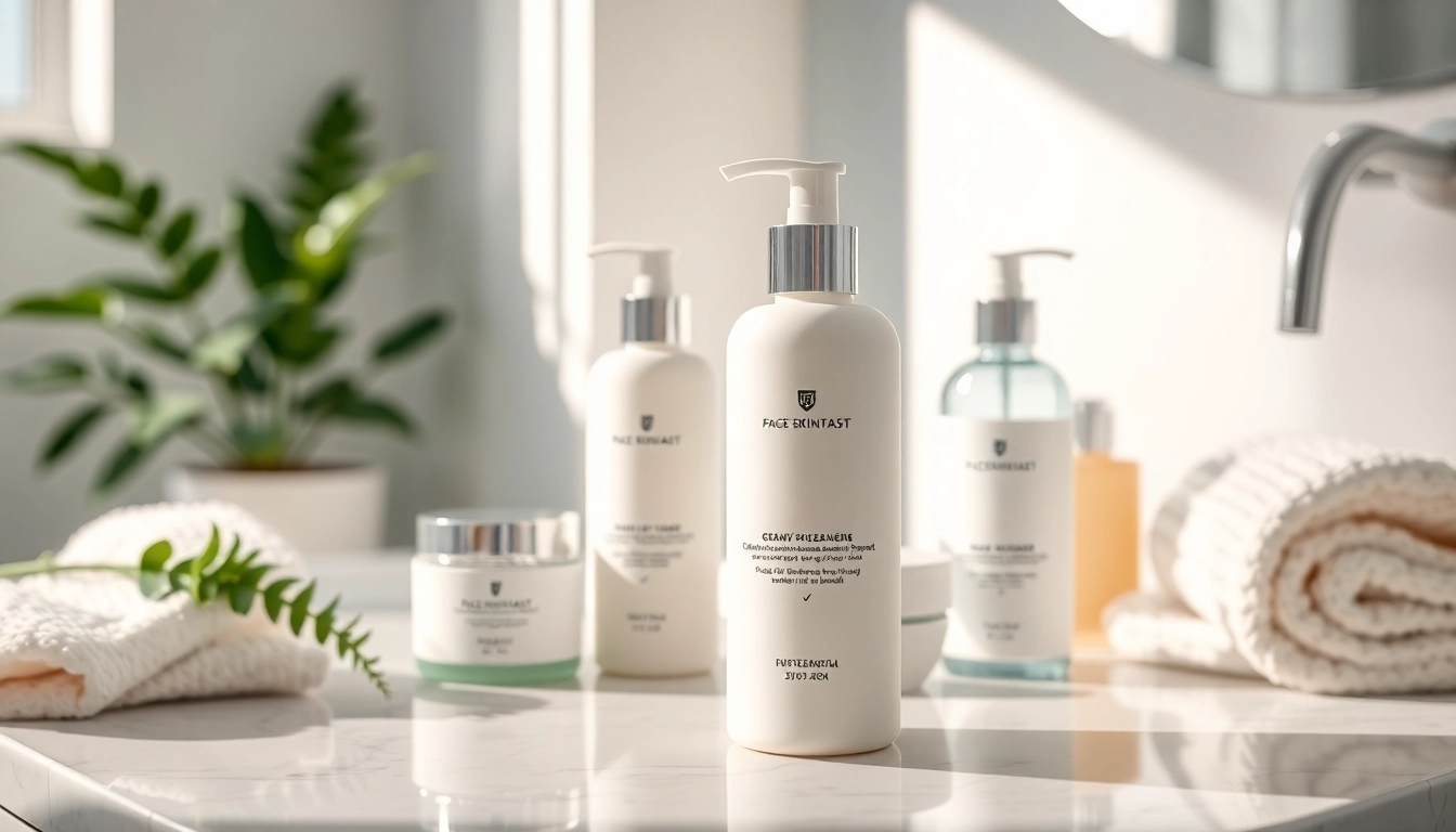 Showcase best face cleansers for dry skin arranged beautifully on a bathroom counter