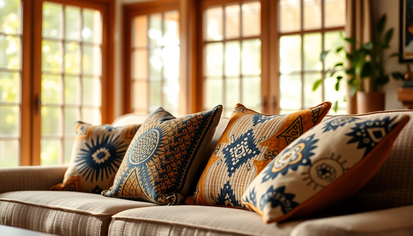 Decorative Mali Mudcloth Cushion Covers adding warmth and style to a cozy living space.