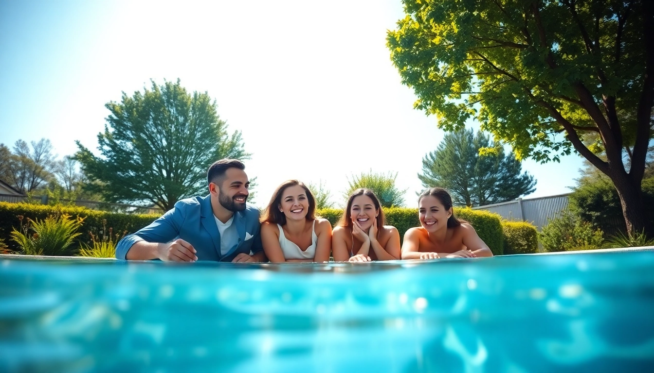 Experience swimming pool financing with a joyful family by their new pool.