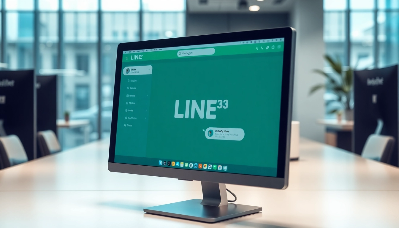 Download the line电脑版下载 application interface displayed on a computer screen in a bright setting.