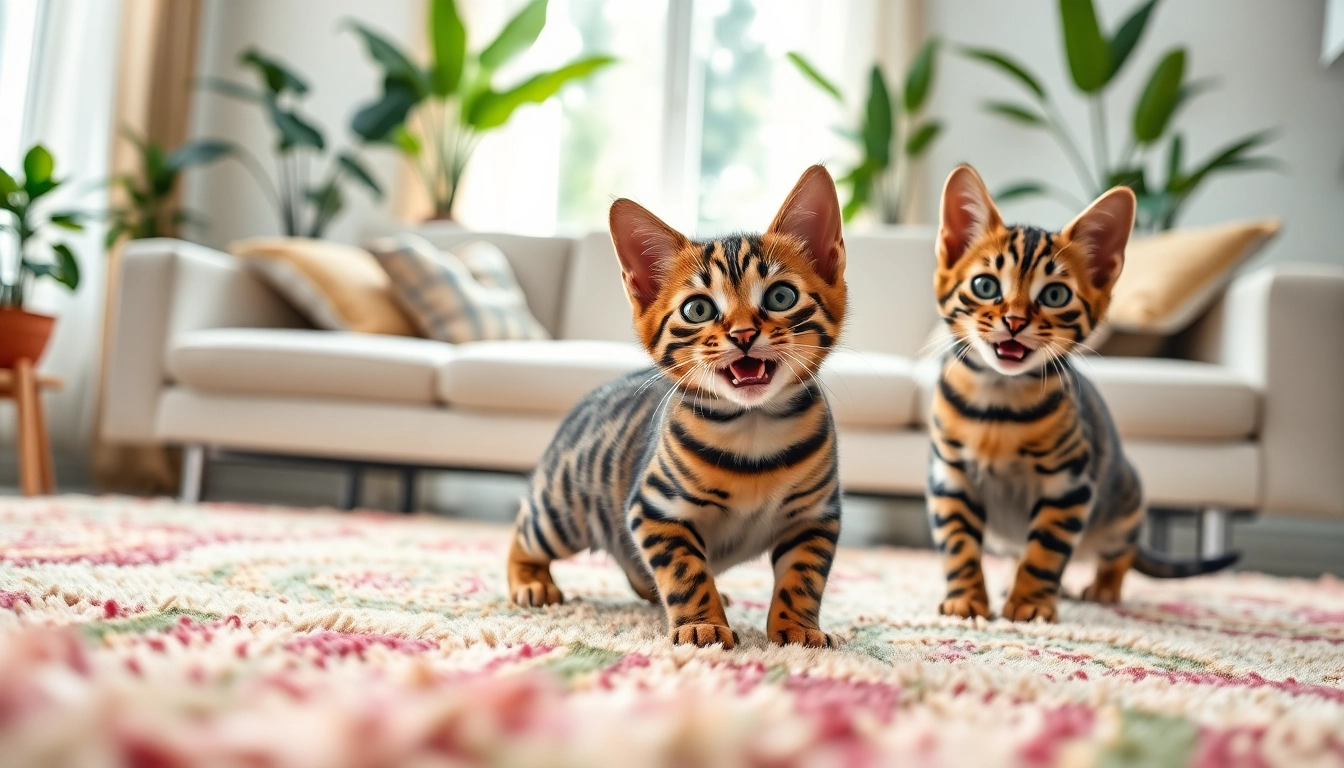 View Bengal Breeders Orange County kittens playing in a welcoming home environment.