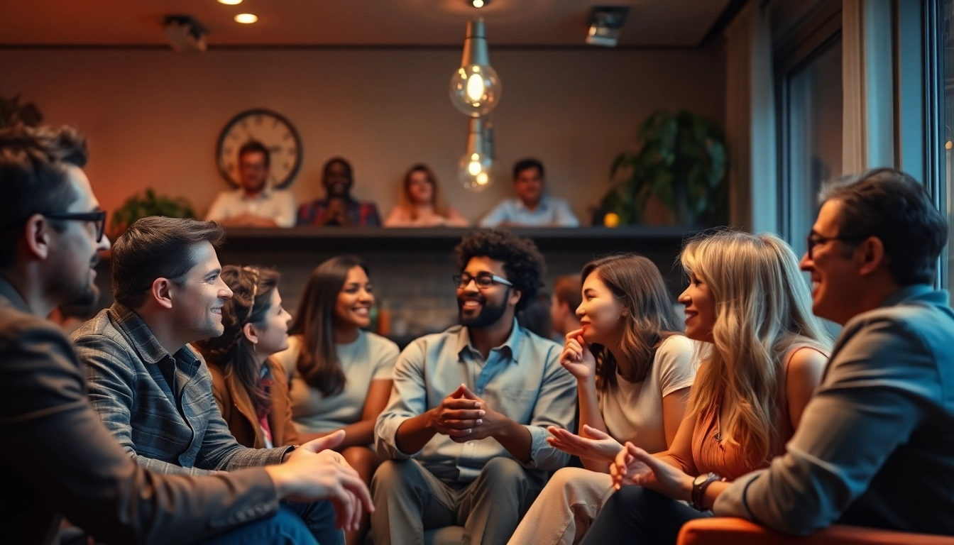 Engage in شات صوتي with a diverse group of friends in a vibrant chat room atmosphere.