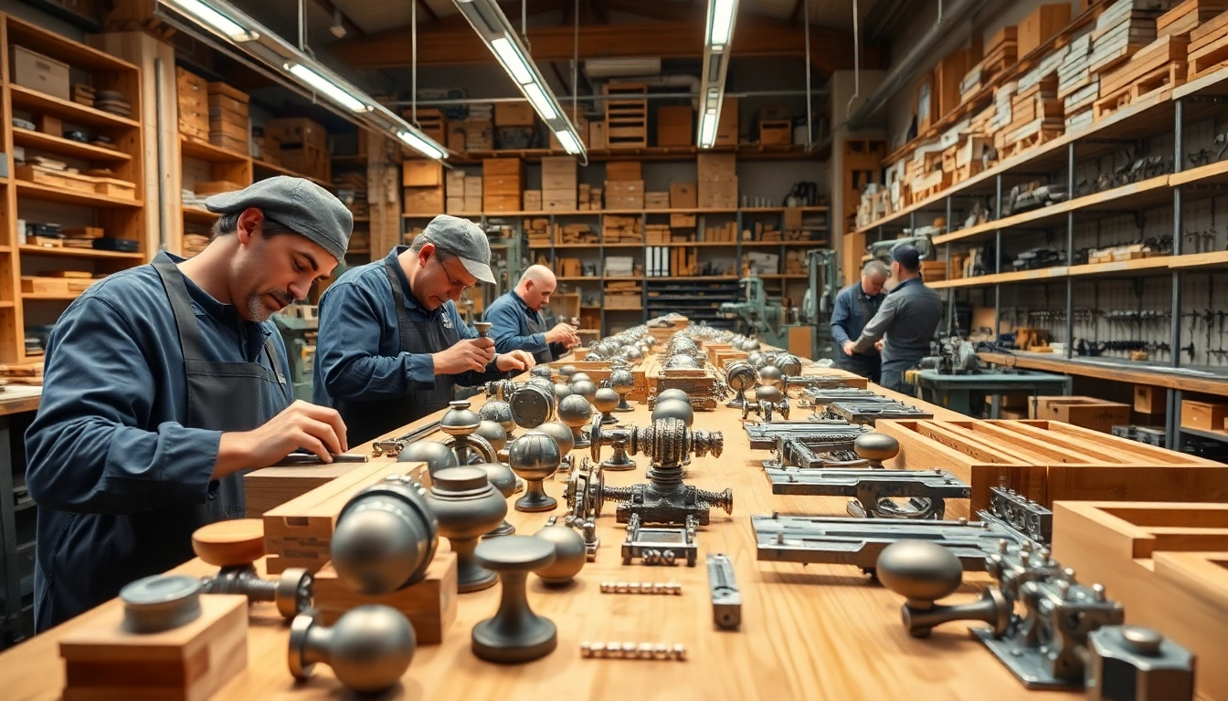 Craftsmen at work in a furniture hardware manufacturers showcasing detailed hardware assembly