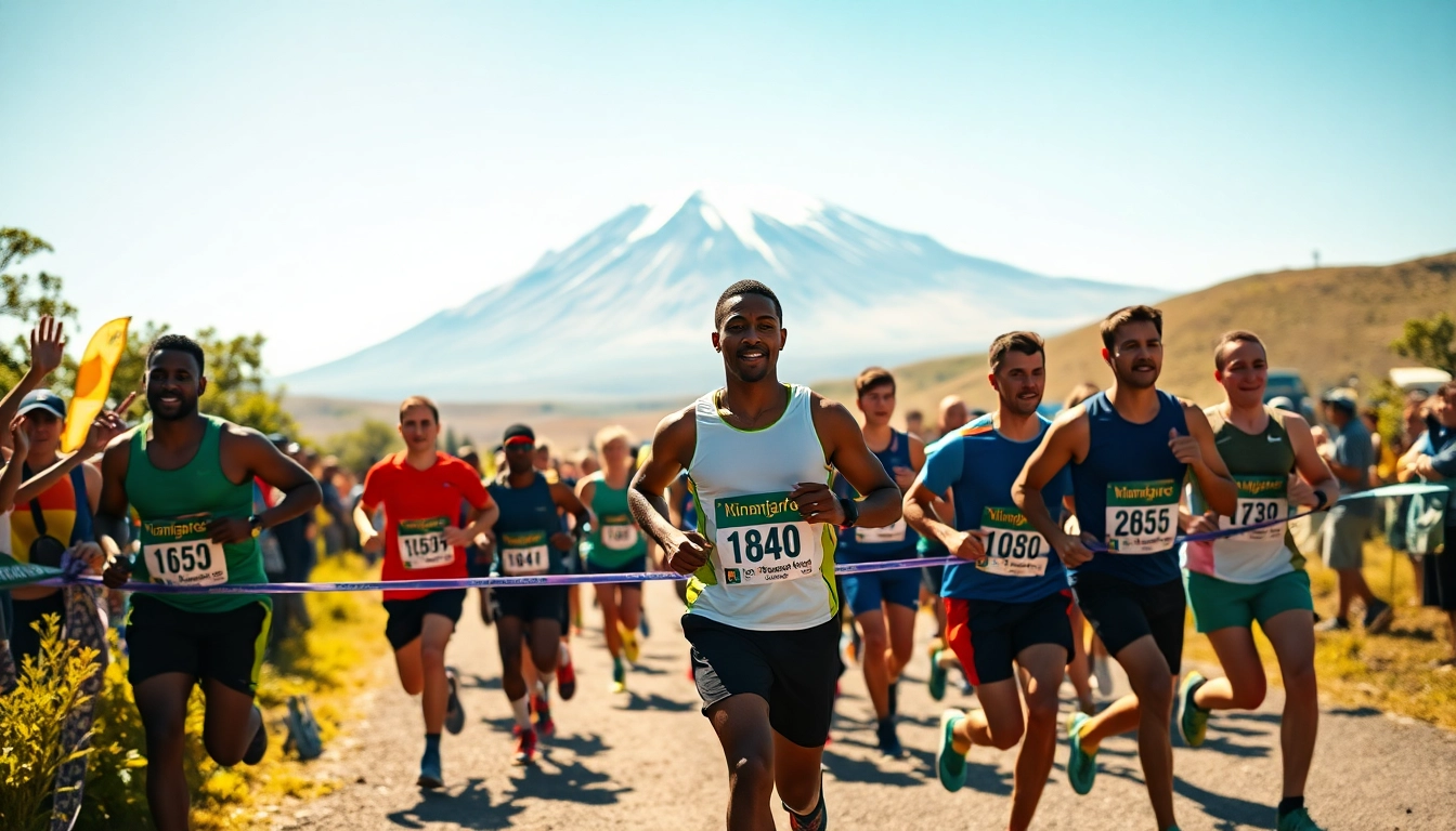 Celebrate with Kilimanjaro Marathon Packages showcasing runners near Mount Kilimanjaro.