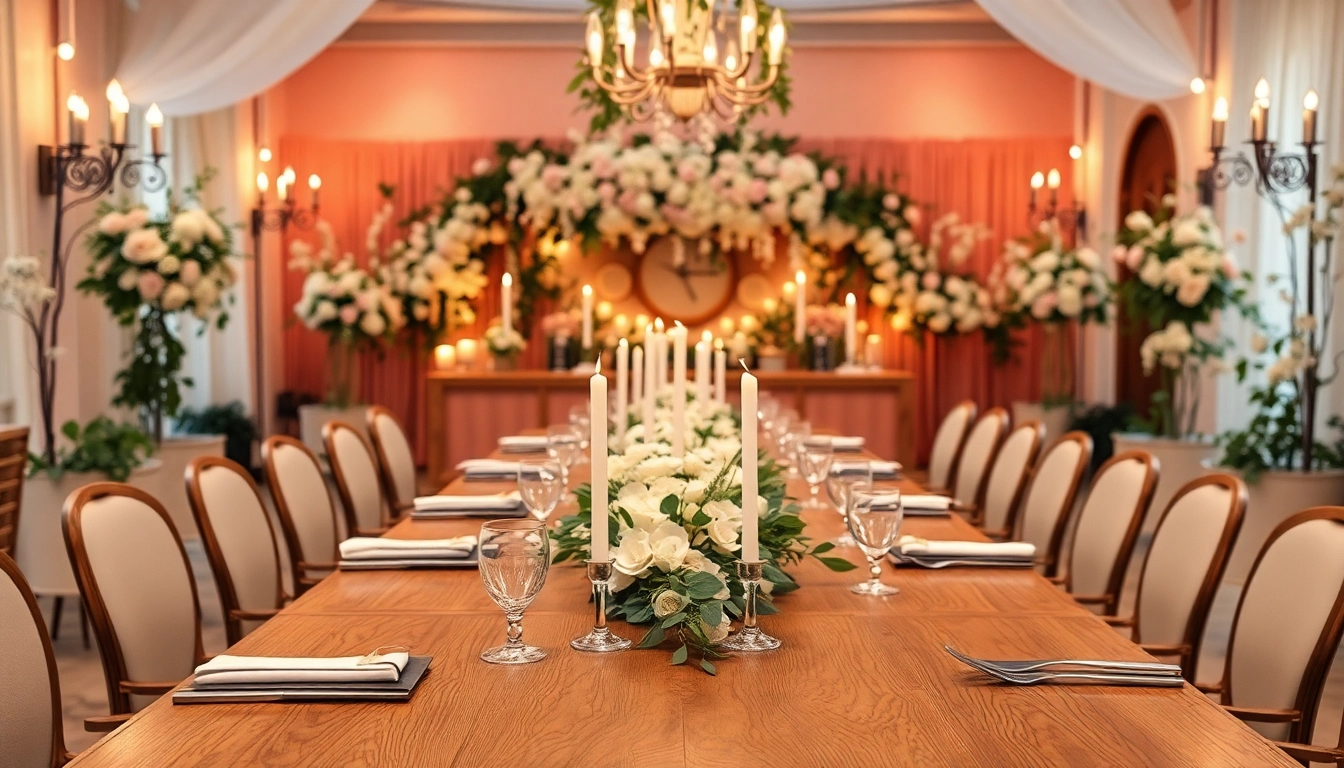 Set up for a special event at le lieu featuring elegant table decor and floral accents.