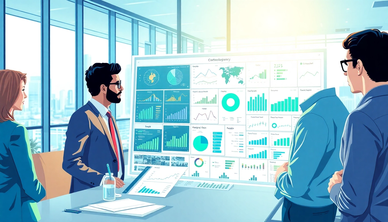 Analyze competitive intelligence strategies with professionals in a modern office.