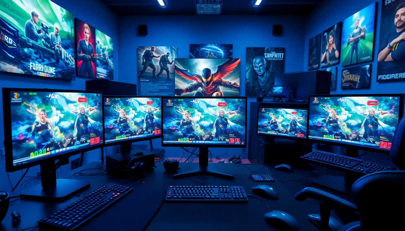 Bermain game online dengan setup gaming modern dan peralatan gaming yang canggih.