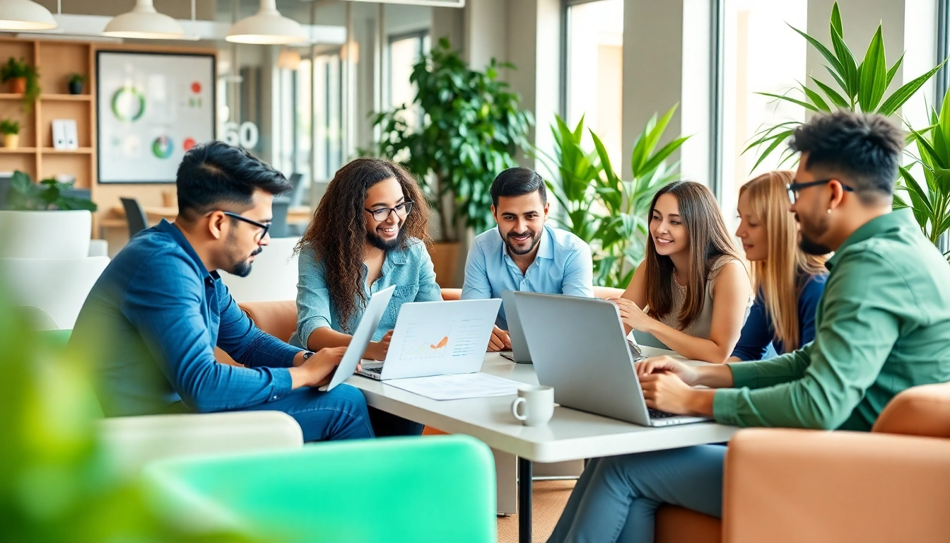 Boost Edmonton SEO with a dynamic team strategizing in a modern workspace.