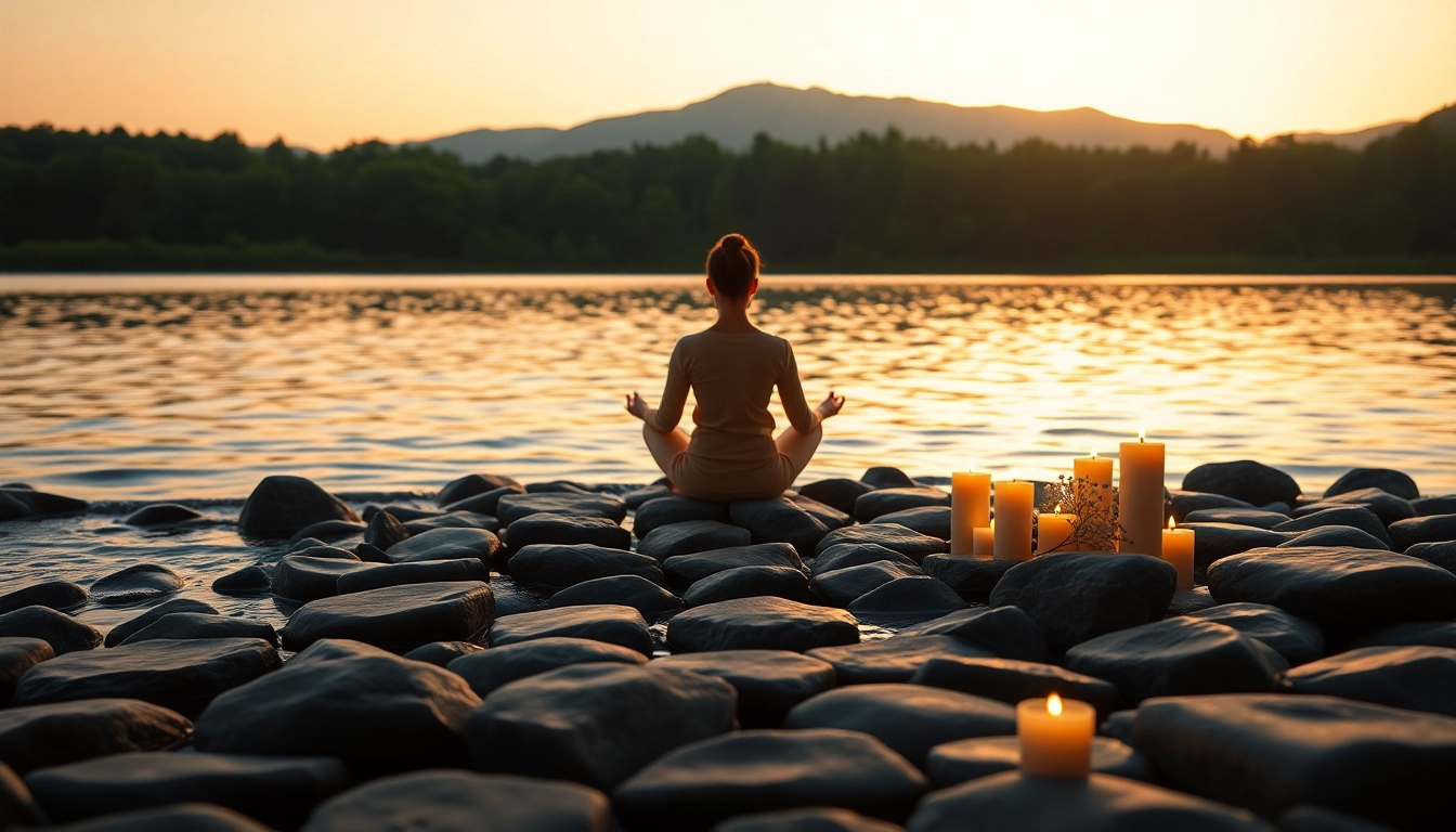Explore lovehealingexpansion with a serene meditation scene by the waterside, highlighting tranquility and healing.