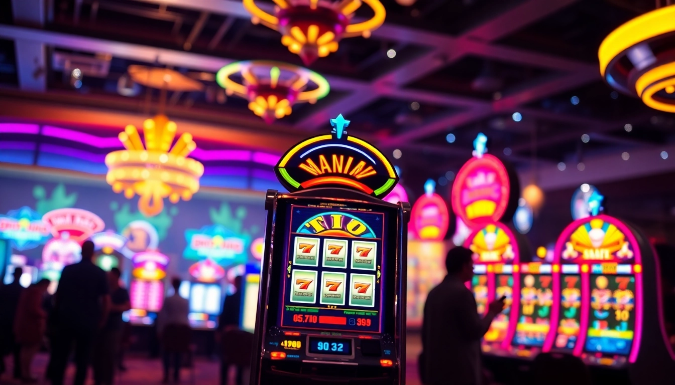 Mesin game slot berkilau dengan lampu cerah, menarik para pemain untuk mencoba peruntungannya.