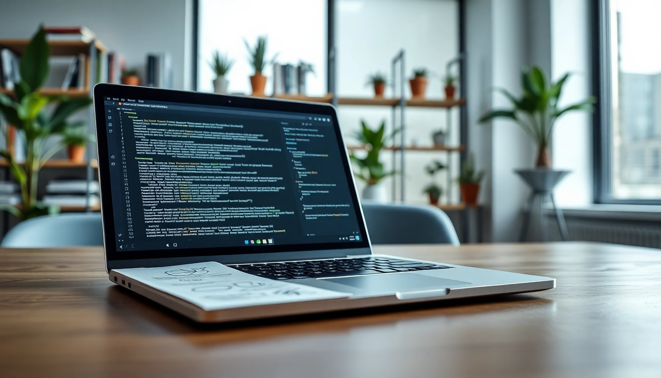 Engaging workspace for web development featuring a laptop and innovative design elements.