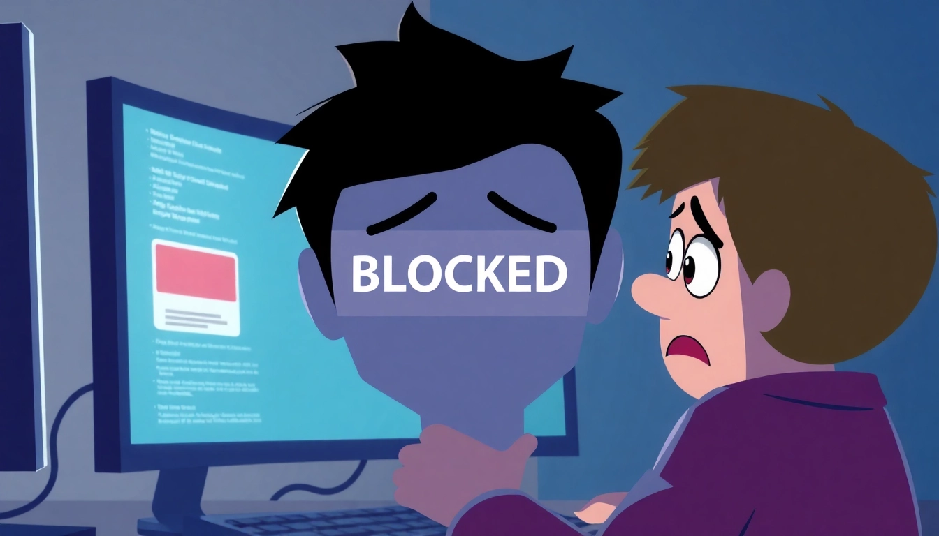 Frustrated user encountering an Inatogel access block on a computer screen, depicting confusion and concern.