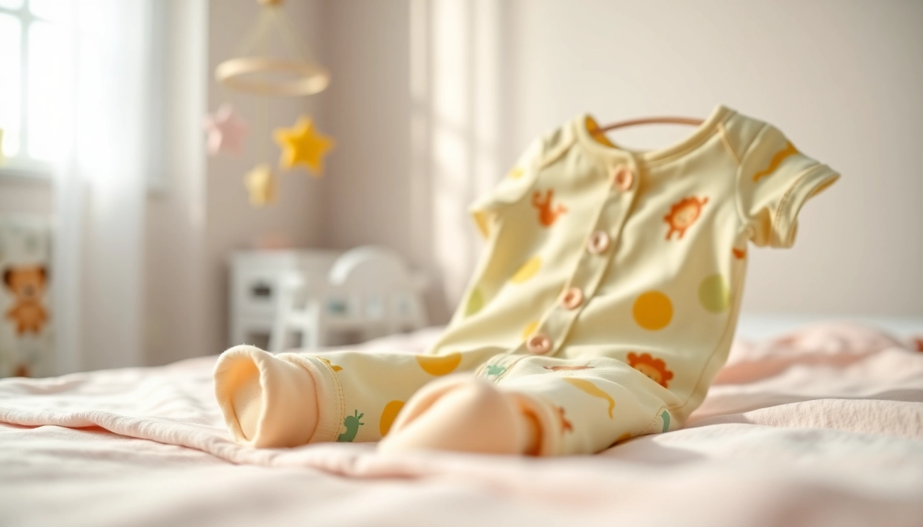 Showcasing a charming Baby onesie with playful prints on a pastel blanket.