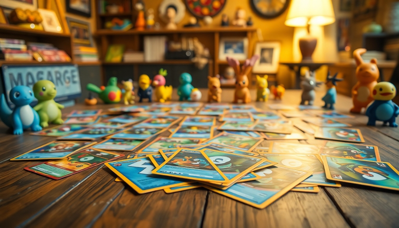 Showcase authentic Real pokemon cards displayed on a rustic table, highlighting their vibrant art and details.