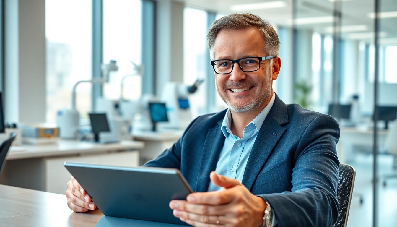 Thomas Schinecker confidently engaging in his corporate office, leading the Roche Group.