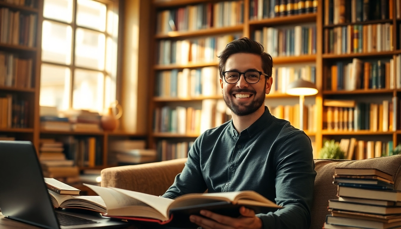 Engaging storyteller demonstrates Magnetic Story Selling strategies in a cozy study.