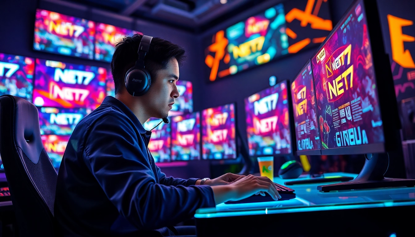 Menampilkan gamer terampil menikmati net77 game di lingkungan bermain yang dinamis.
