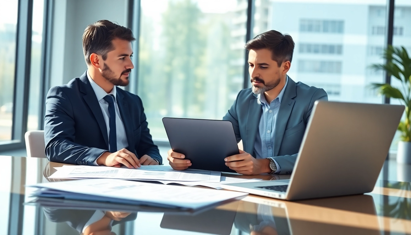 Tax Credit Broker consulting with a client in a modern office space, showcasing tax solutions.