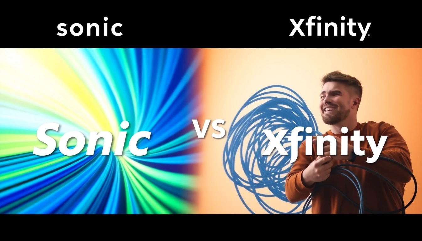 Sonic vs xfinity comparison between internet services with modern visuals.