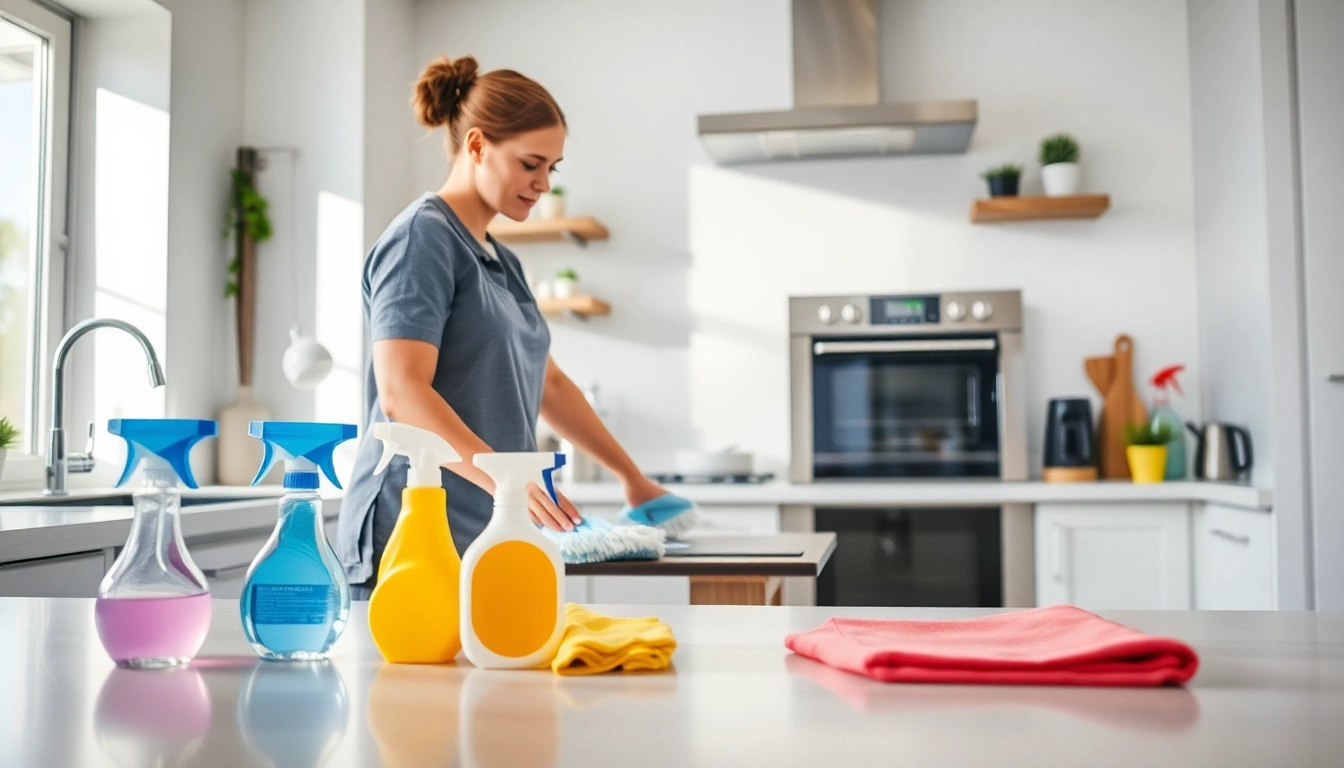 Bond cleaning Logan service in a spotless kitchen environment with focused cleaner.