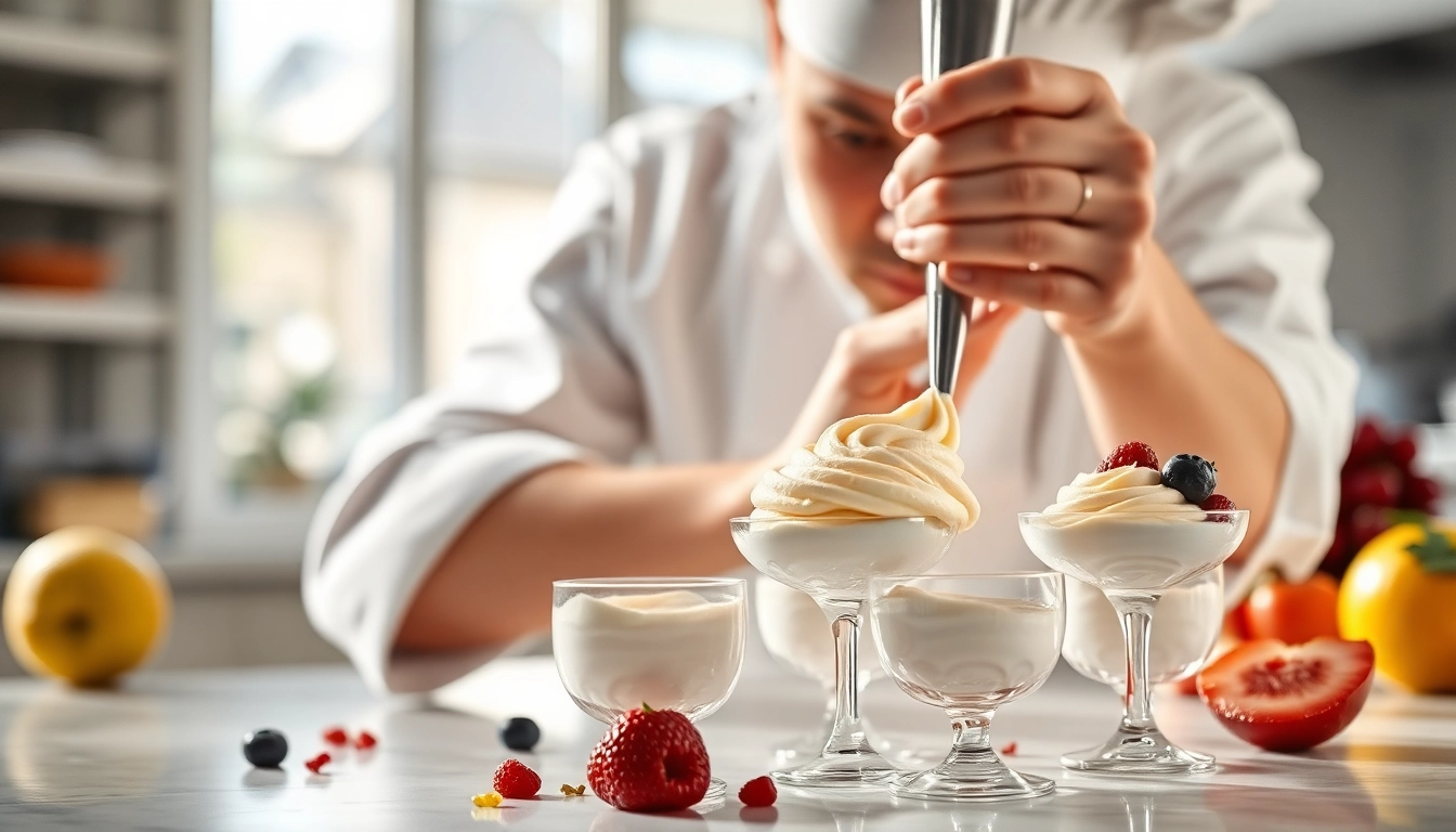 Maak een elegante mousseline room in een keuken vol verse ingrediënten.