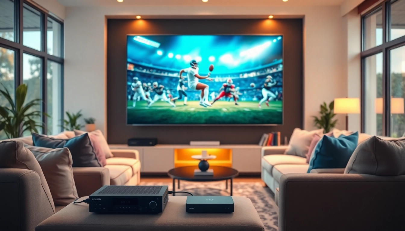 Examinez le Code iptv gratuit dans une salle de séjour moderne avec un grand écran TV.