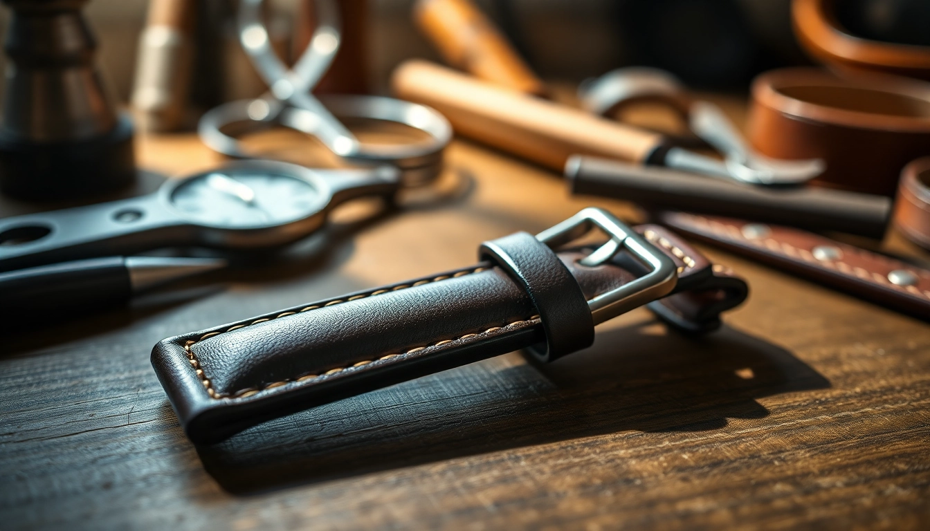 Showcasing a detailed 20mm leather watch strap with exceptional craftsmanship and design elements.
