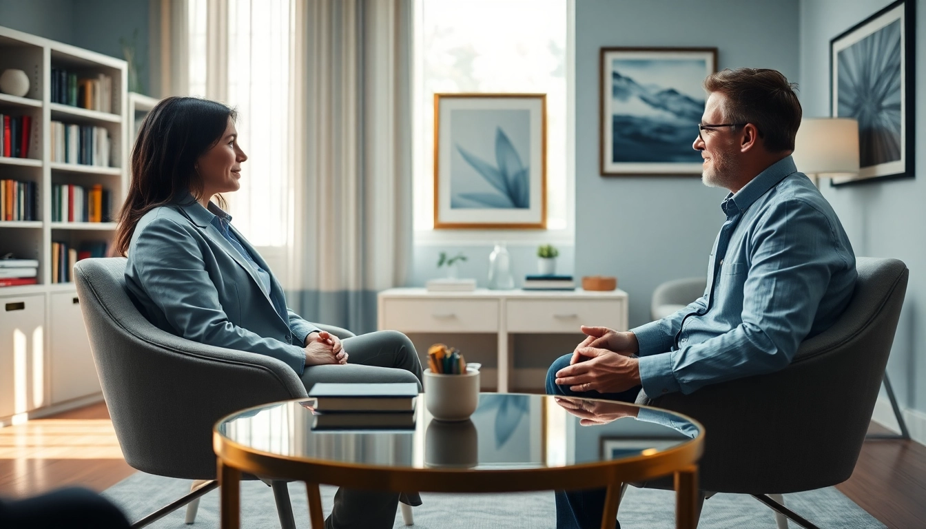 Engaging psychiatrist providing a counseling session in a tranquil office.