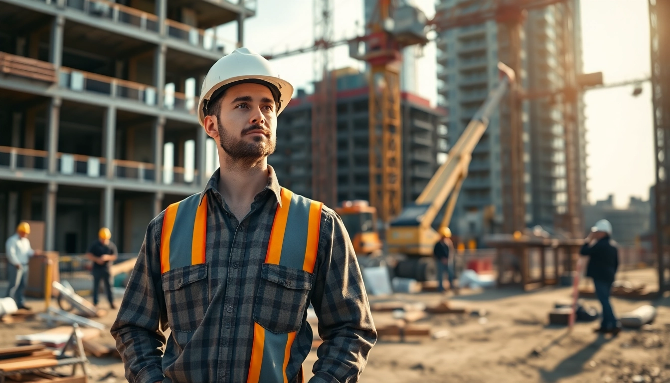 New Jersey General Contractor overseeing a construction project with equipment and workers.