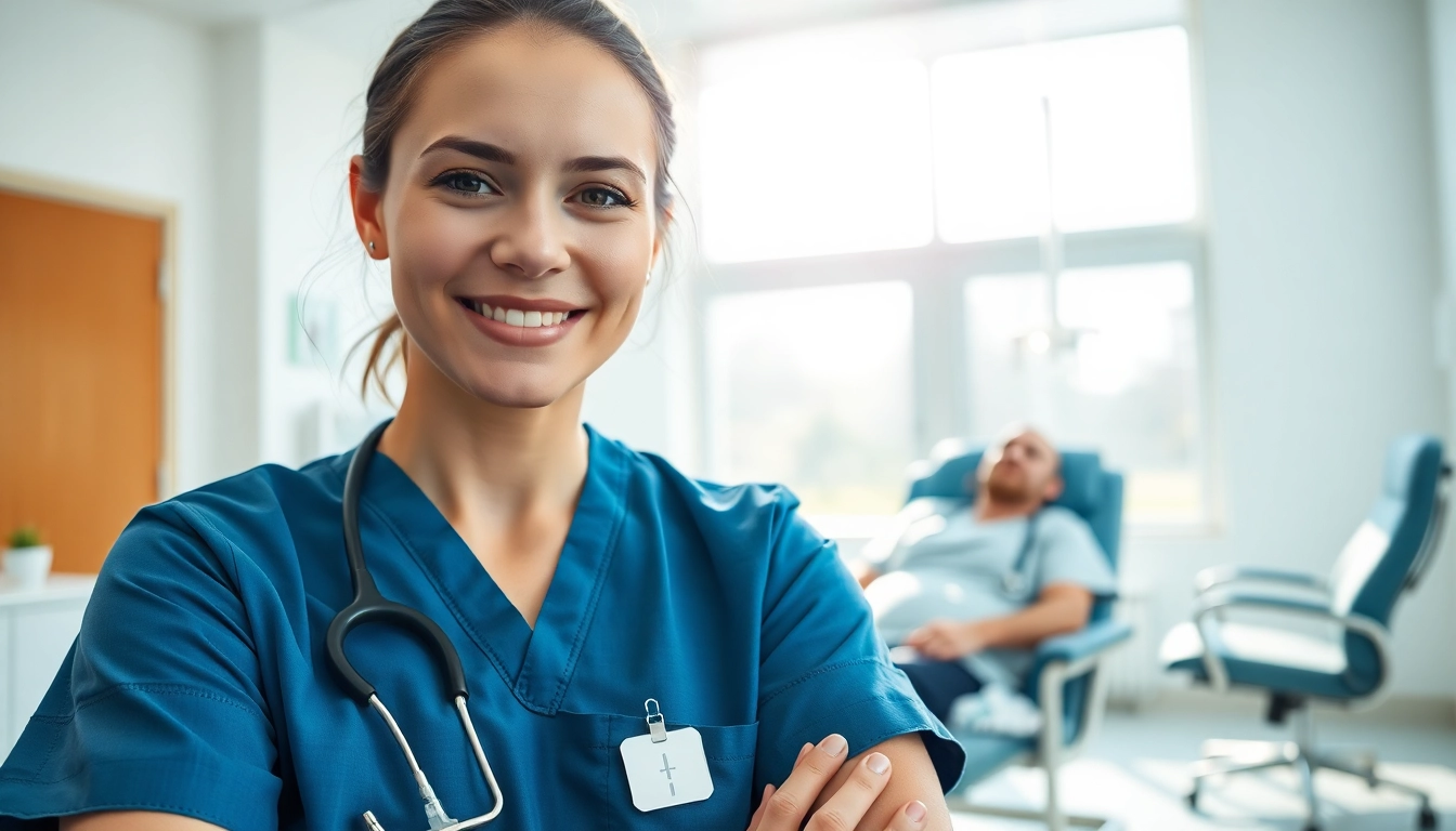 Administering nad iv infusion in a bright medical clinic with a caring nurse.