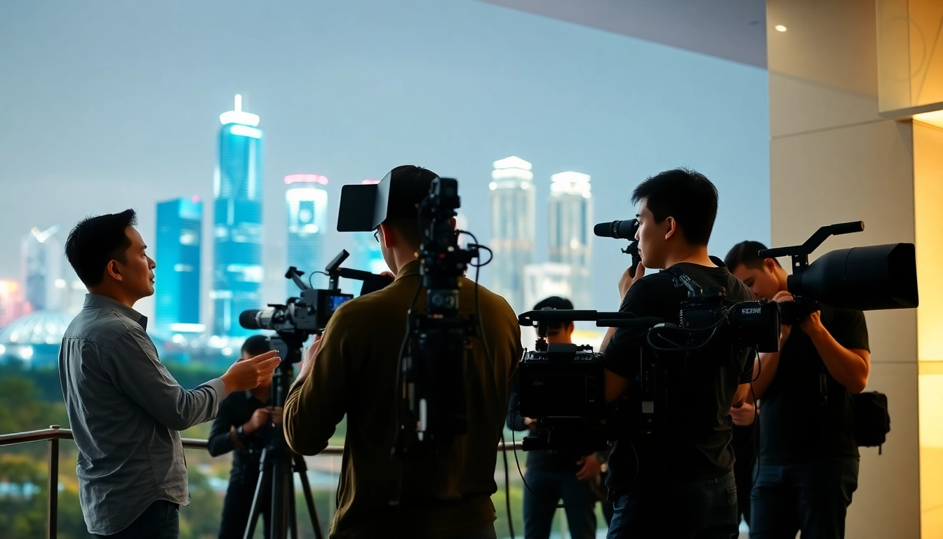 AV production company Singapore capturing vibrant urban landscapes with professional film crew.
