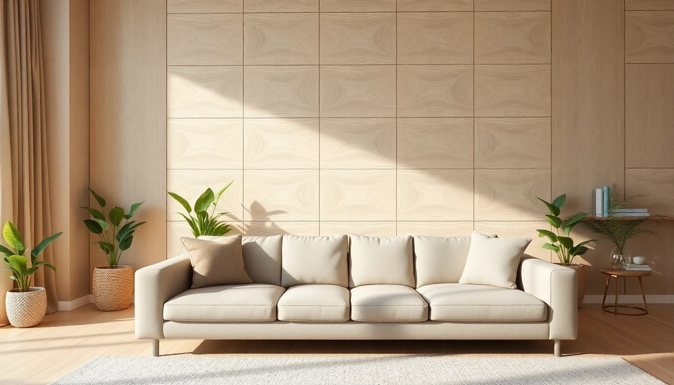 View of stylish living room with mdf wall panels enhancing the aesthetic appeal and warm ambiance.