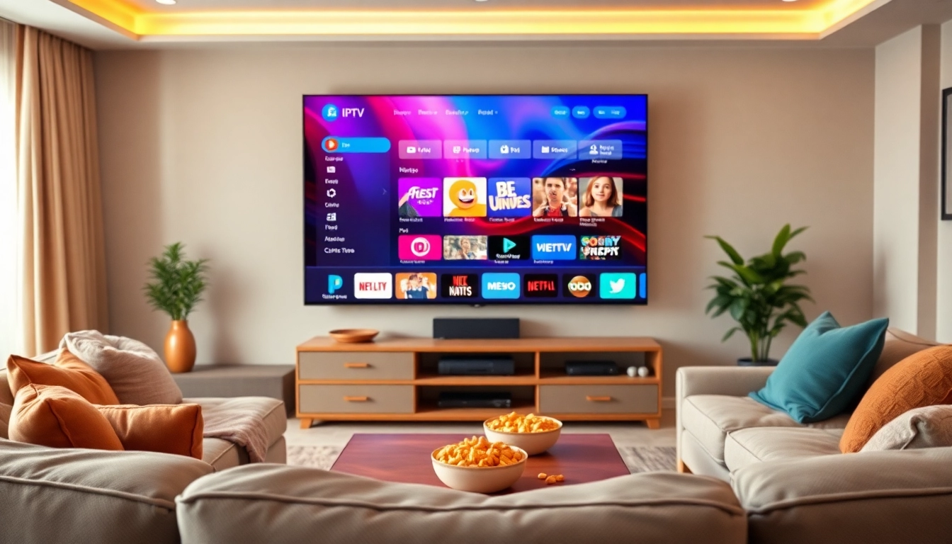 Codes IPTV gratuit affichés sur un écran de télévision dans un salon moderne