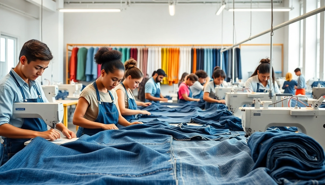 Showcasing jeans factory manufacturers producing quality denim in an artisan workshop.