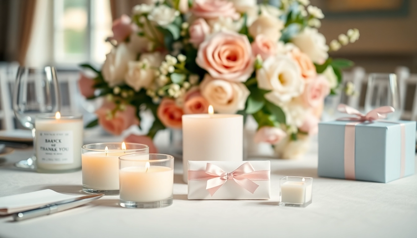 Oryginalne podziękowania dla gości weselnych na eleganckim stole w pastelowych kolorach.