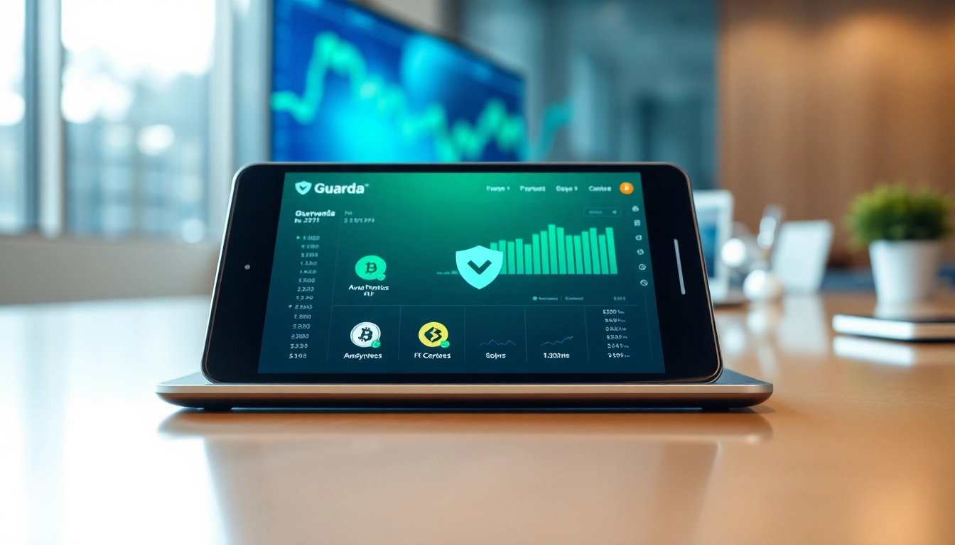 Showcase a guarda wallet interface on a sleek device, emphasizing its user-friendly design.