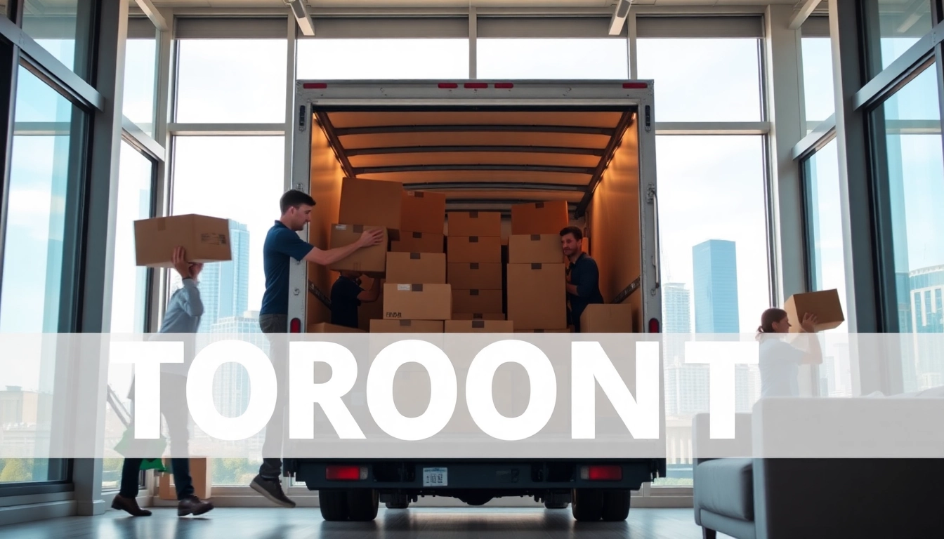 Efficient movers demonstrating Toronto moving services in a modern apartment while packing boxes.