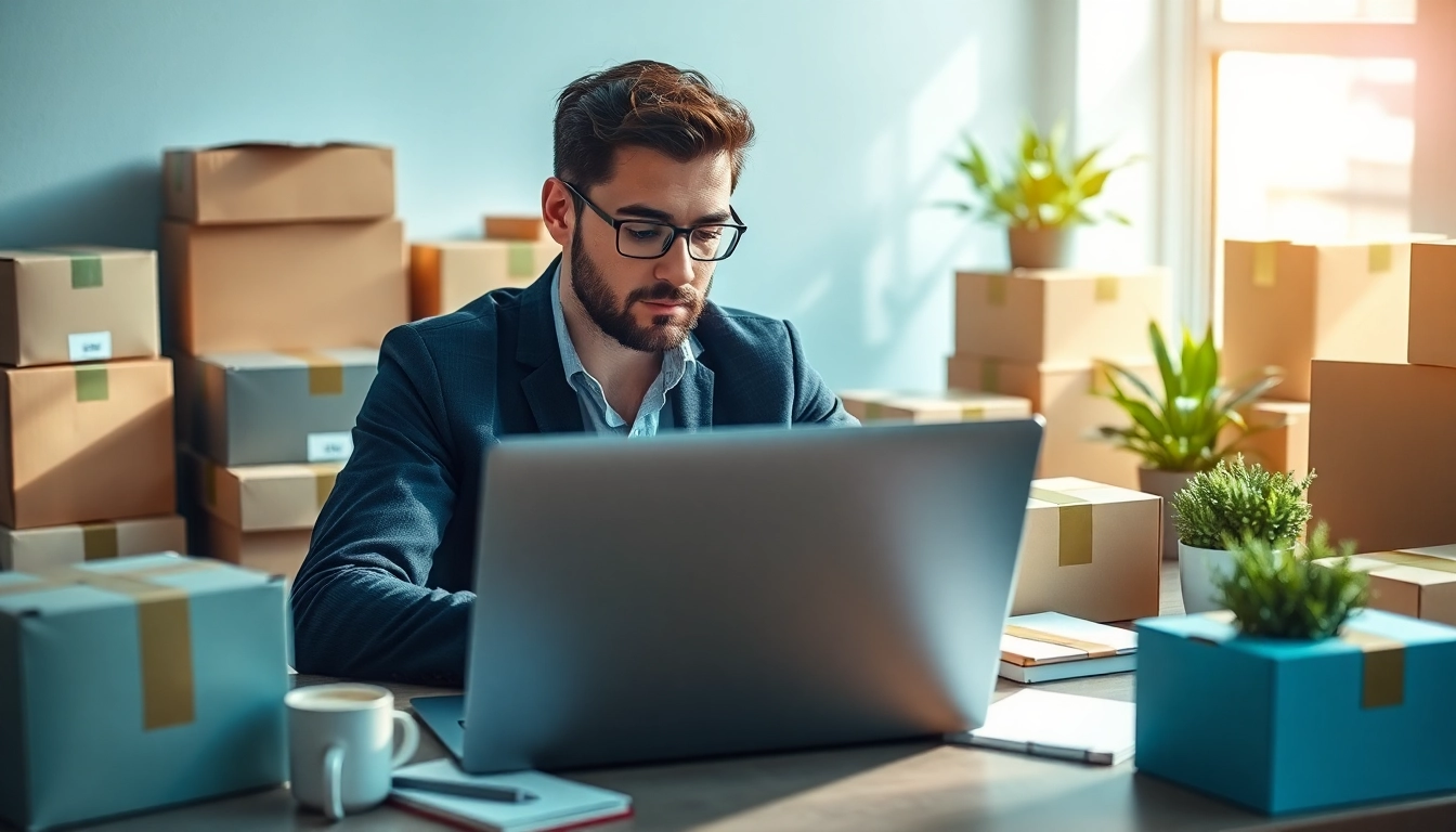 Selling wholesale on amazon with an entrepreneur analyzing products at a bright office.
