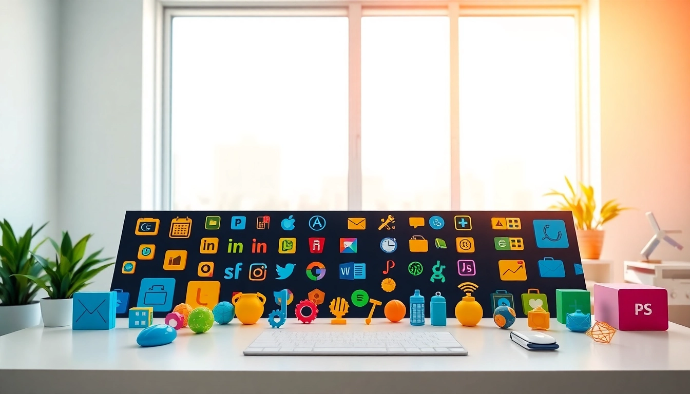 Showcase of diverse Icons displayed in a bright graphic design workspace.
