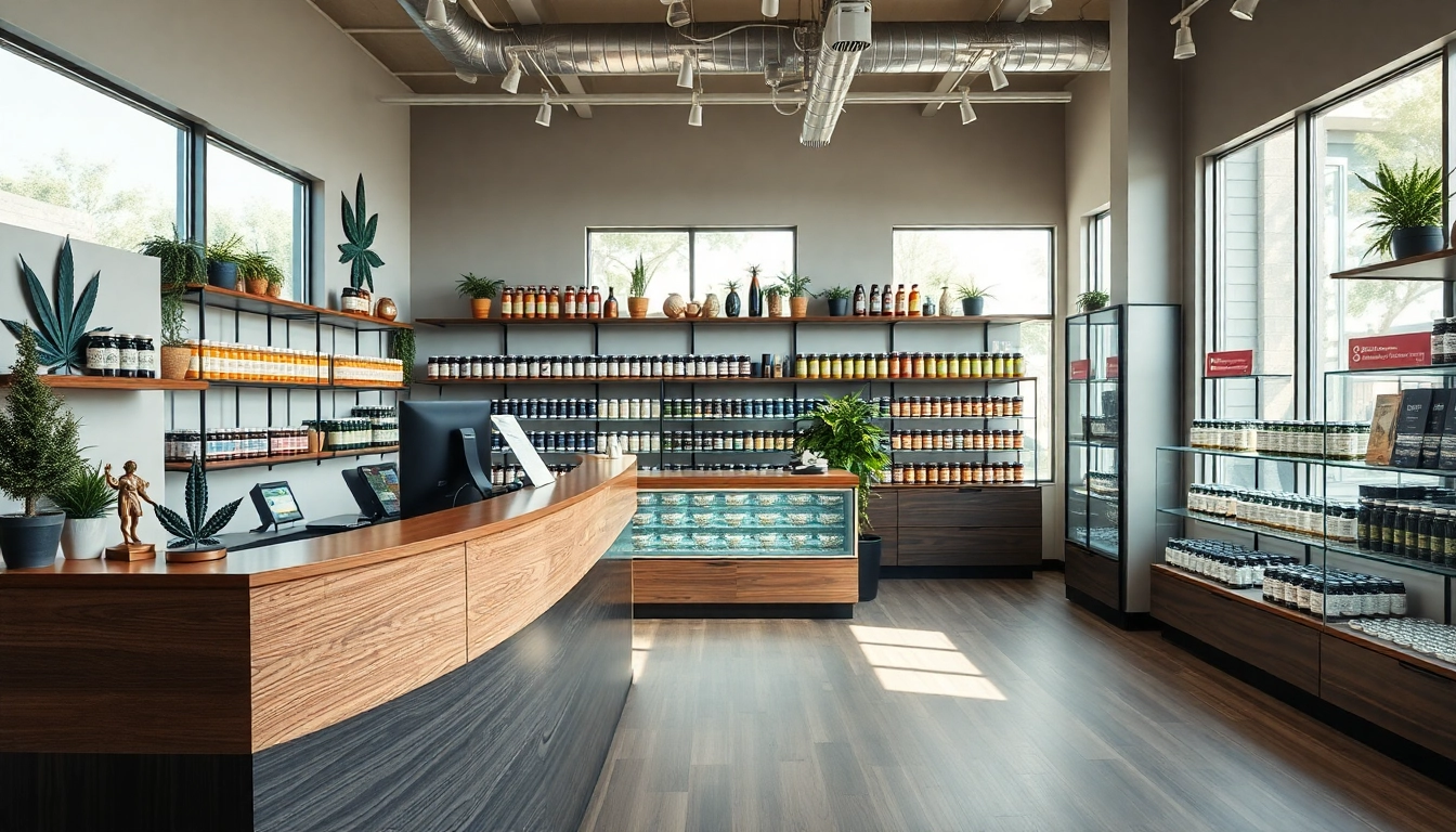 Visit vibrant weed shops showcasing cannabis products in a modern retail setting.