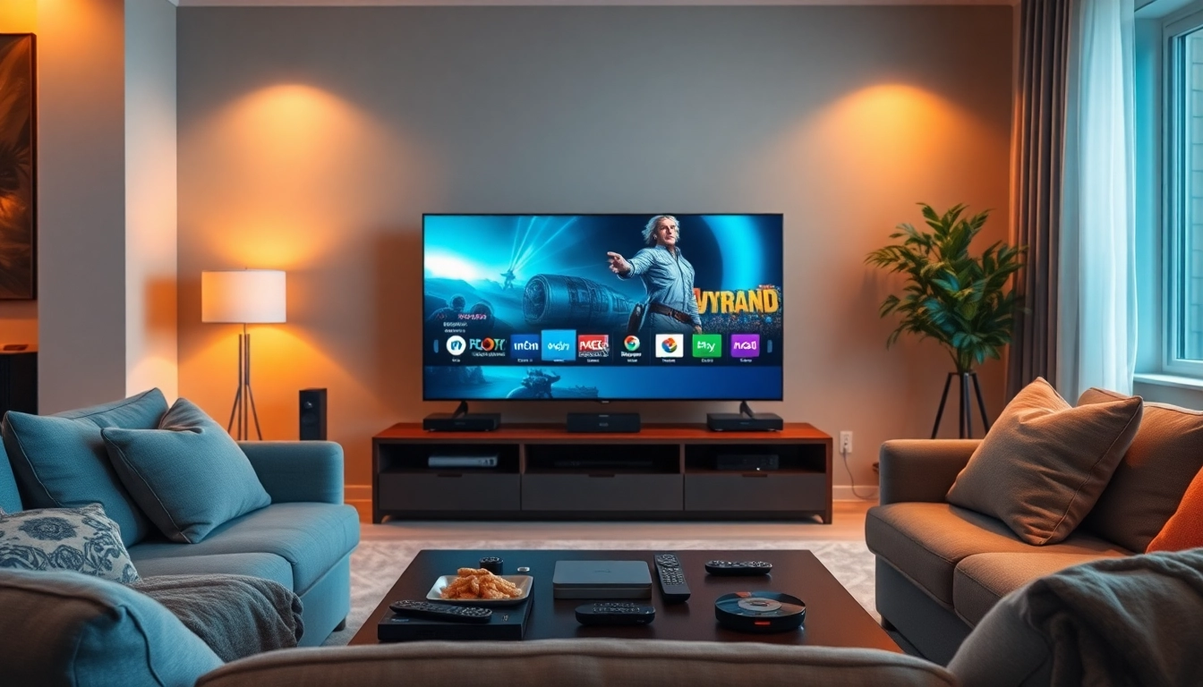 Profitez d'un service IPTV dans un salon moderne avec une TV haute définition.