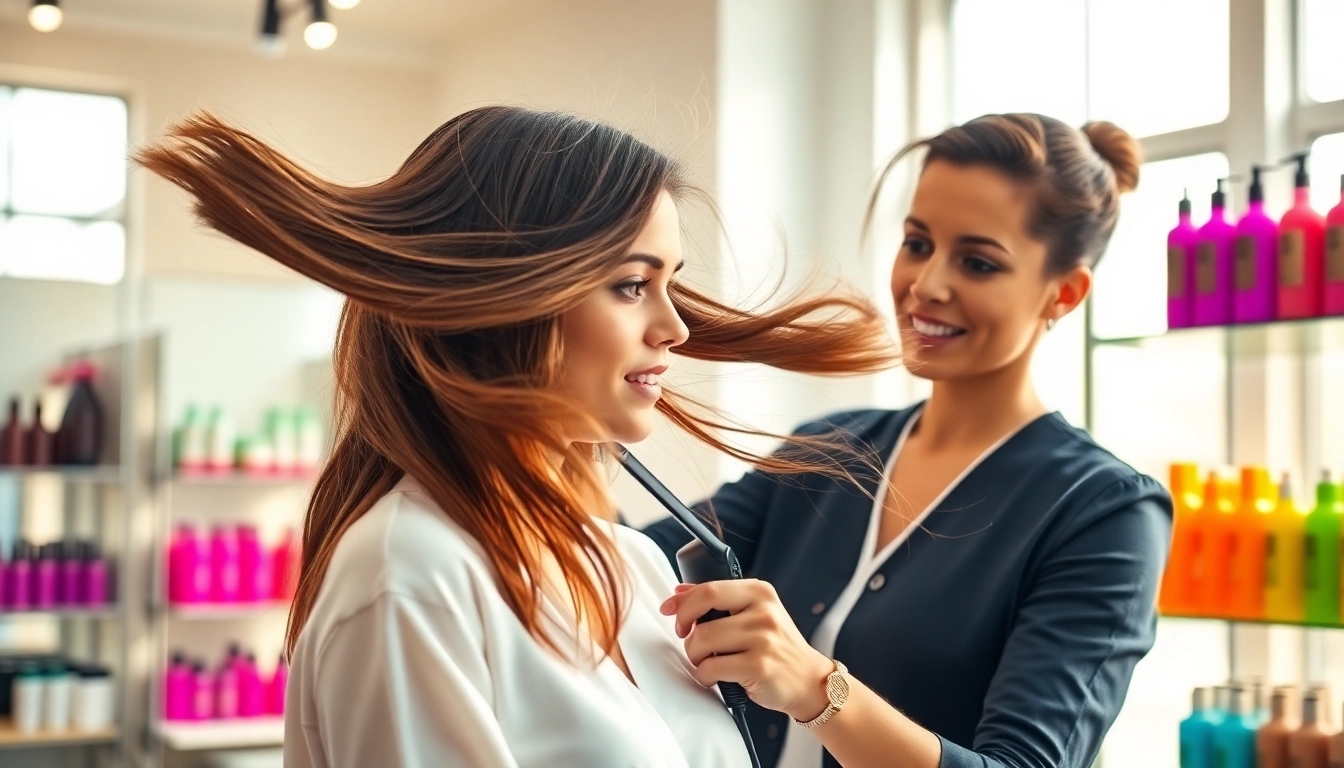 Stylist using the best blow dryer on a model in a bright salon setting.
