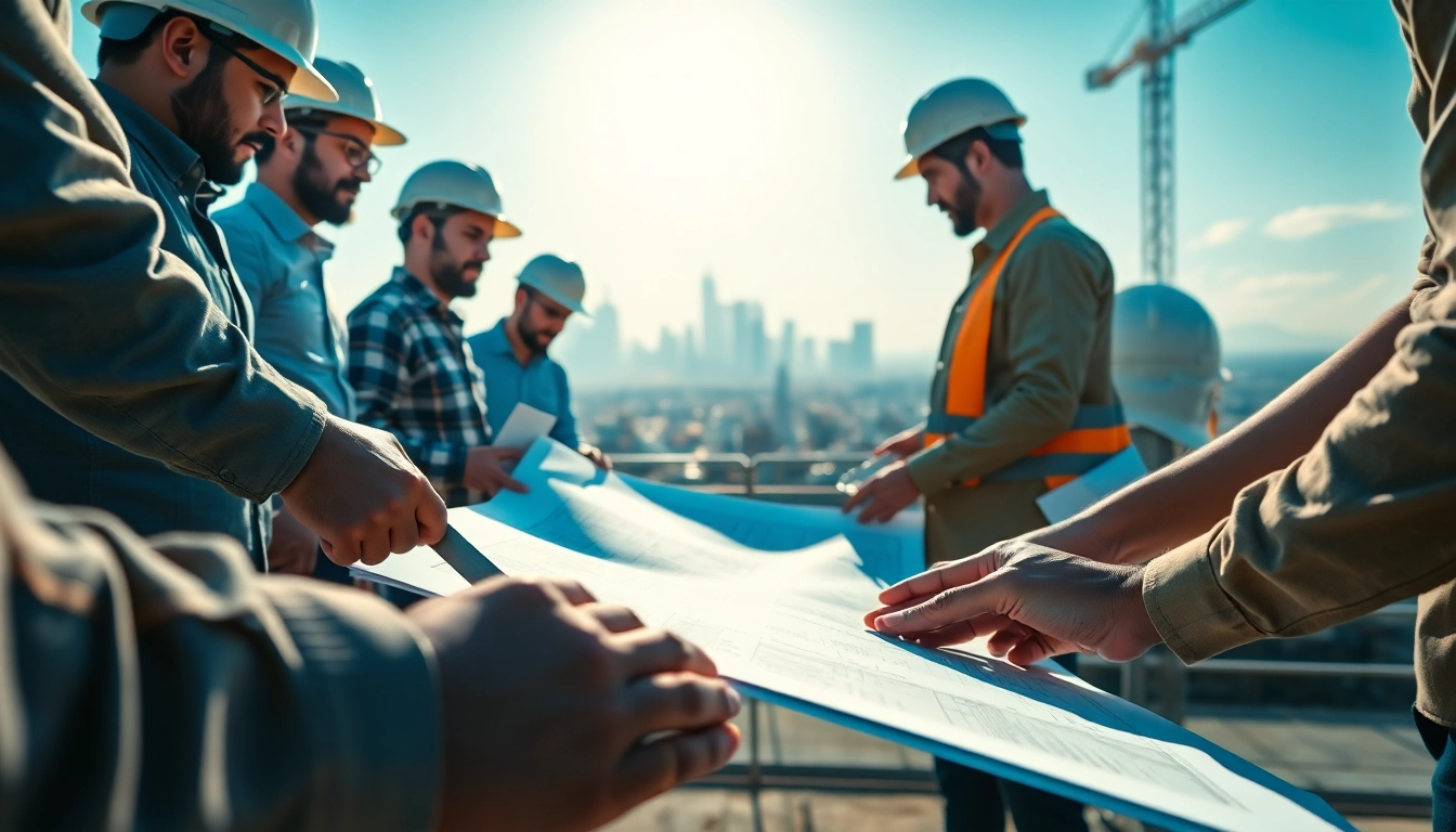 Engaged contractors at work representing the southern california contractors association on an urban construction site.