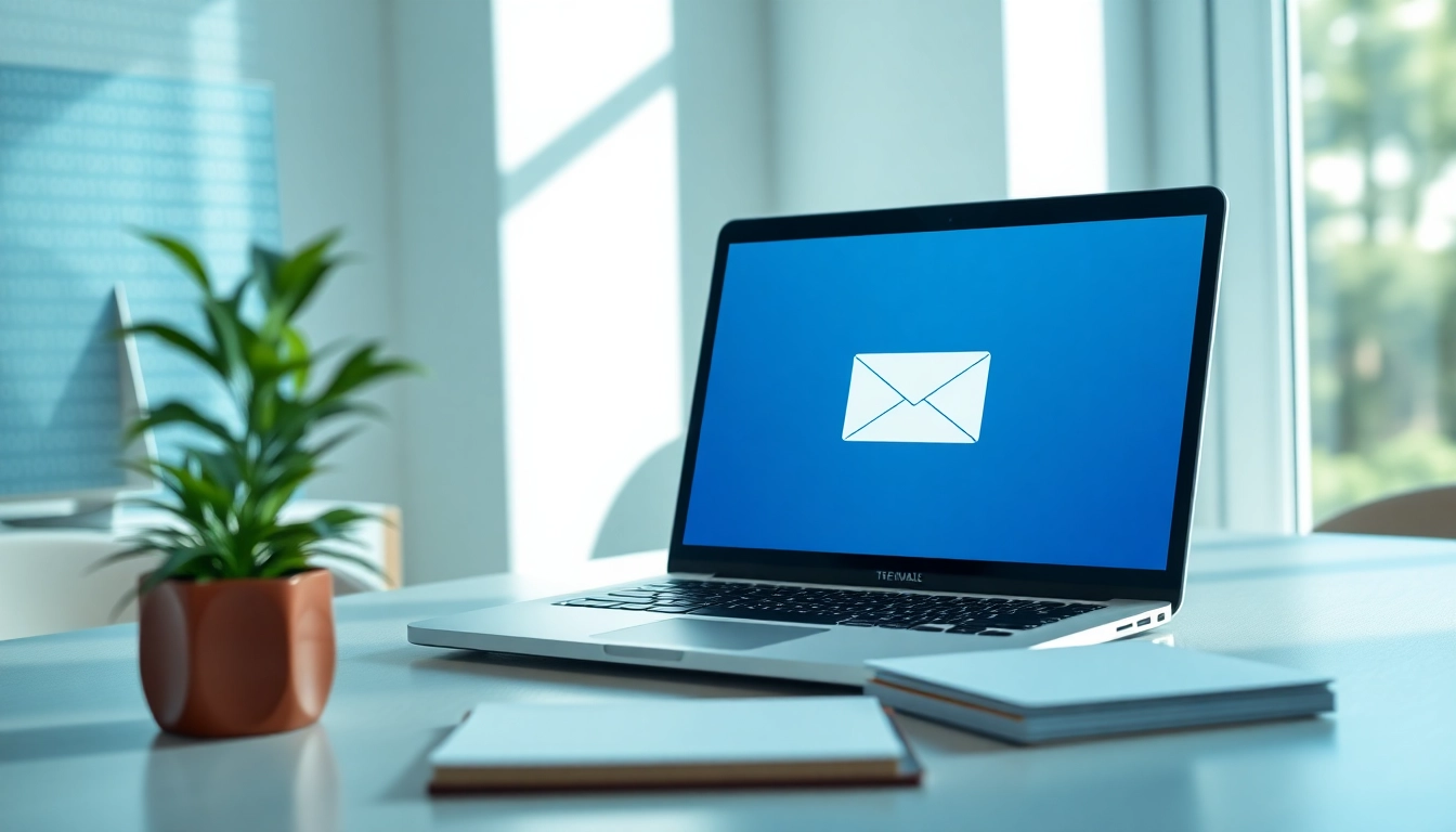 Use a temp email service on a modern laptop in a bright workspace.