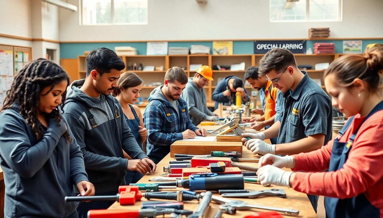 Trade School Knoxville TN students collaborating in hands-on learning activities.